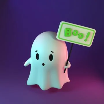 3D render illustration of cute friendly Ghost with an inscription on the Boo Stock Illustration