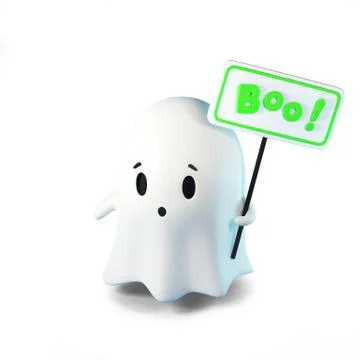 3D render illustration of cute friendly Ghost with an inscription on the Boo Stock Illustration