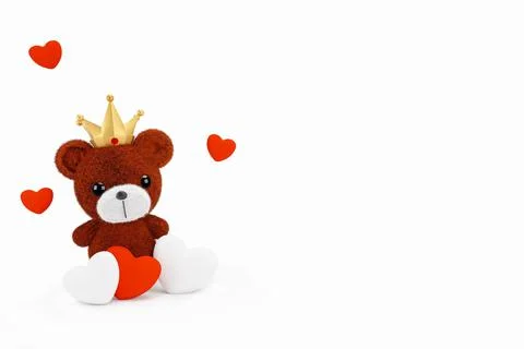 3d render illustration of a cute stuffed toy bear with gold crown on white ba Stock Illustration