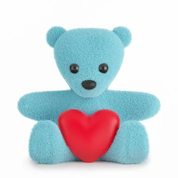 3d render illustration of a cute stuffed toy bear with red heart on white bac イラスト素材