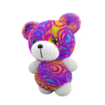 3d render illustration of cute toy bear with colorful fur on white background イラスト素材