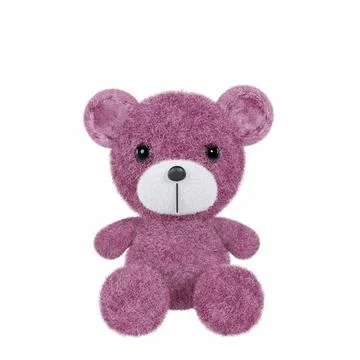3d render illustration of cute toy bear with pink fur on white background. 스톡 일러스트