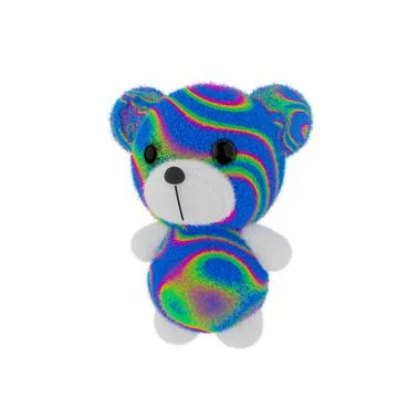 3d render illustration of cute toy bear with colorful abstract fur on white b イラスト素材