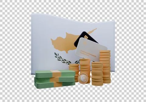 3D render illustration of Cyprus flag and currency called Euro Stock Illustration