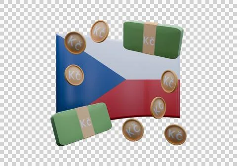 3D render illustration of Czech Republic flag and currency called Franc Stockillustratie