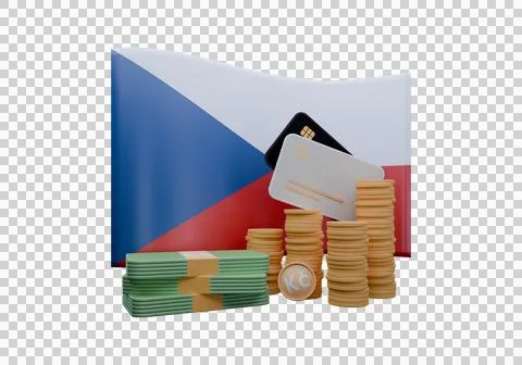 3D render illustration of Czech Republic flag and currency called Franc Illustrazione stock