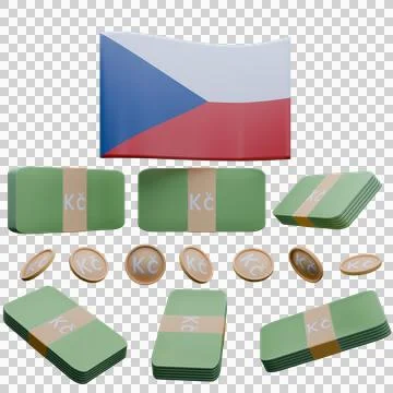 3D render illustration of Czech Republic flag and currency called Franc Stock Illustration