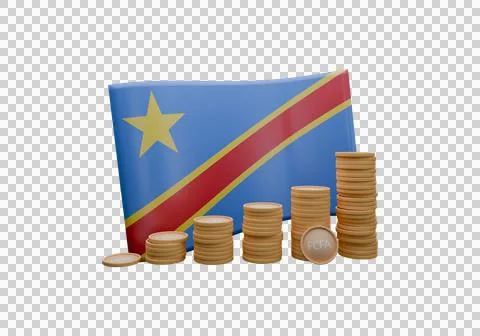 3D render illustration of Democratic Republic of the Congo flag and currenc.. Stock Illustration