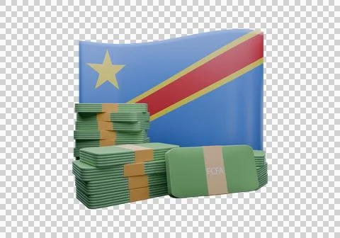 3D render illustration of Democratic Republic of the Congo flag and currenc.. Stock Illustration