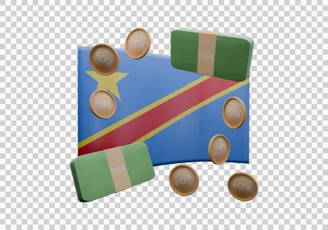 3D render illustration of Democratic Republic of the Congo flag and currenc.. Illustrazione stock