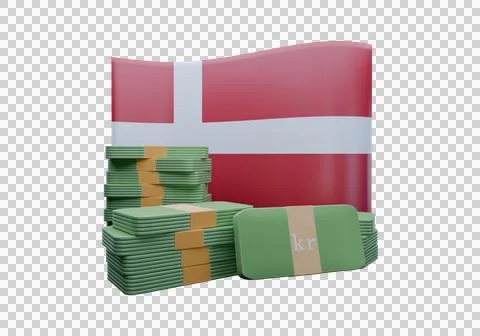 3D render illustration of Denmark flag and currency called Krone Stock Illustration