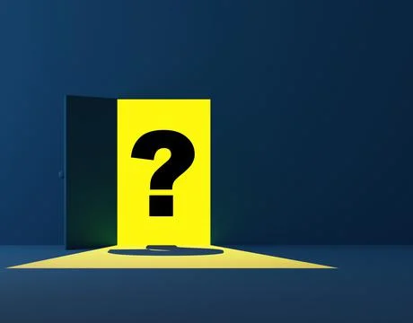 3D render illustration Door open with black question mark minimal concept Stock Illustration