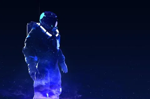 3d render illustration of double exposure astronaut in suit on planet. 스톡 일러스트