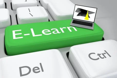 3D render illustration E-learning button 스톡 일러스트