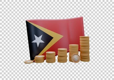 3D render illustration of East Timor flag and currency called Dollar Illustrazione stock