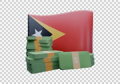 3D render illustration of East Timor flag and currency called Dollar Illustrazione stock