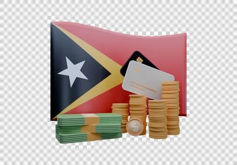 3D render illustration of East Timor flag and currency called Dollar Illustrazione stock