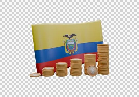 3D render illustration of Ecuador flag and currency called Dollar Stock Illustration