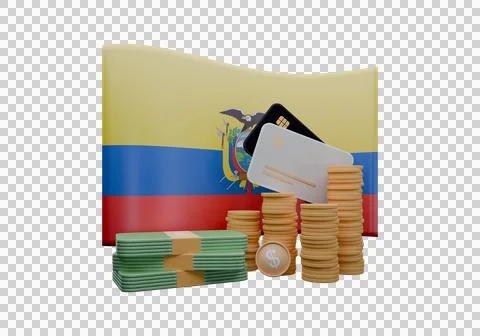 3D render illustration of Ecuador flag and currency called Dollar Stock Illustration