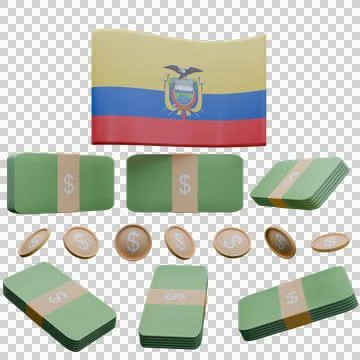 3D render illustration of Ecuador flag and currency called Dollar Stock Illustration