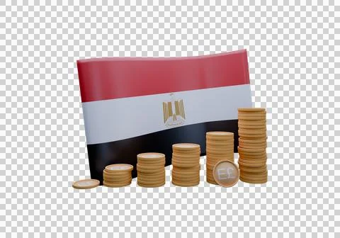 3D render illustration of Egypt flag and currency called Egyptian Pound 库存插图