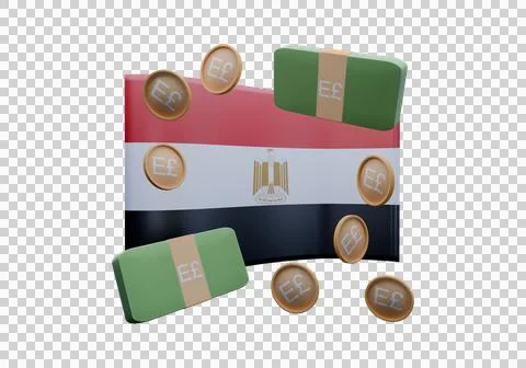 3D render illustration of Egypt flag and currency called Egyptian Pound Stock Illustration