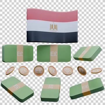 3D render illustration of Egypt flag and currency called Egyptian Pound 库存插图