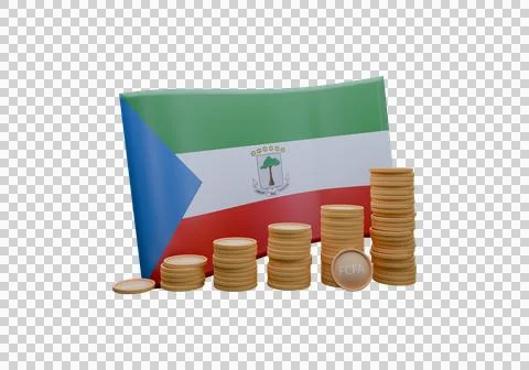 3D render illustration of Equatorial Guinea flag and currency called CFA Fran Illustrazione stock