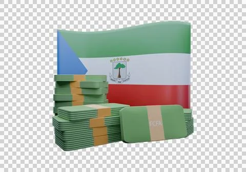 3D render illustration of Equatorial Guinea flag and currency called CFA Fran Stock Illustration
