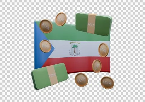 3D render illustration of Equatorial Guinea flag and currency called CFA Fran Stock Illustration