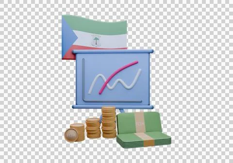 3D render illustration of Equatorial Guinea flag and currency called CFA Fran Stock Illustration