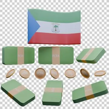 3D render illustration of Equatorial Guinea flag and currency called CFA Fran Stock Illustration