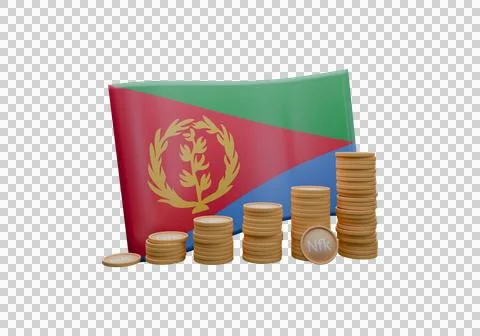 3D render illustration of Eritrea flag and currency called Nakfa Stock Illustration