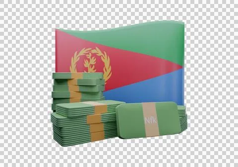 3D render illustration of Eritrea flag and currency called Nakfa Stock Illustration