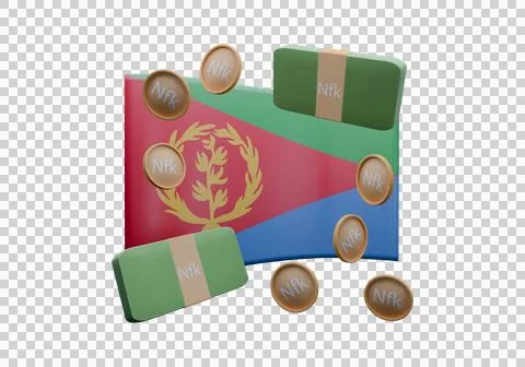3D render illustration of Eritrea flag and currency called Nakfa Stock Illustration