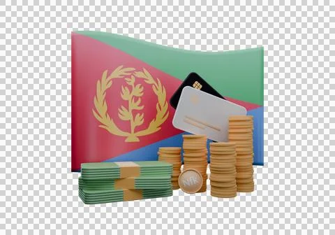 3D render illustration of Eritrea flag and currency called Nakfa Stock Illustration