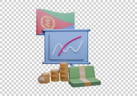 3D render illustration of Eritrea flag and currency called Nakfa Stock Illustration