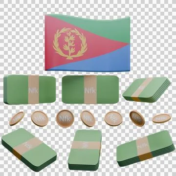 3D render illustration of Eritrea flag and currency called Nakfa Stock Illustration