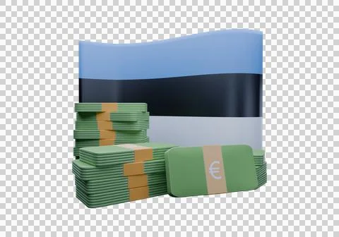 3D render illustration of Estonia flag and currency called Euro Illustrazione stock