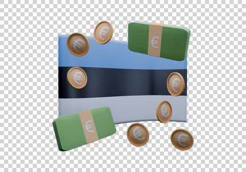 3D render illustration of Estonia flag and currency called Euro Stock Illustration