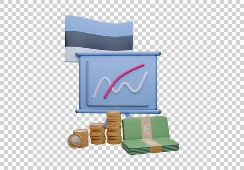 3D render illustration of Estonia flag and currency called Euro Stock Illustration