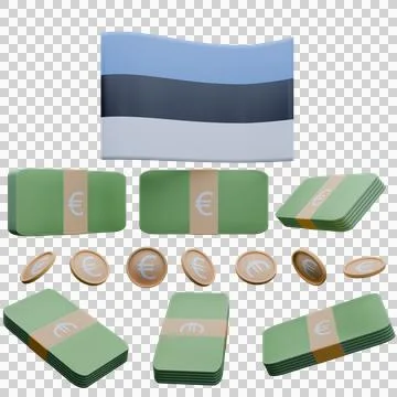 3D render illustration of Estonia flag and currency called Euro Stock Illustration