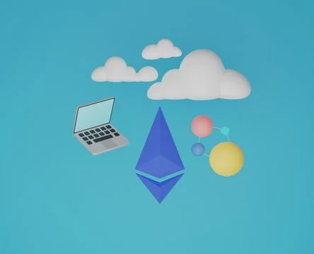 3d render illustration Etherium mining, e-trade or crypto trading Stock Illustration