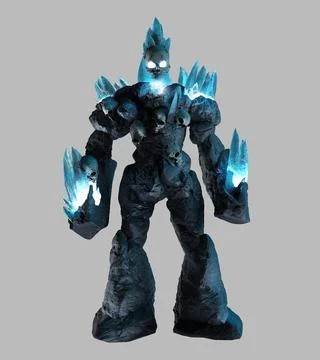 3d render illustration of fantasy ice golem creature. Stock Illustration