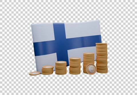 3D render illustration of Finland flag and currency called Euro Stock Illustration