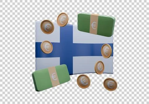 3D render illustration of Finland flag and currency called Euro Stock Illustration