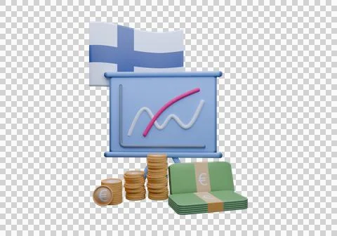 3D render illustration of Finland flag and currency called Euro Stock Illustration