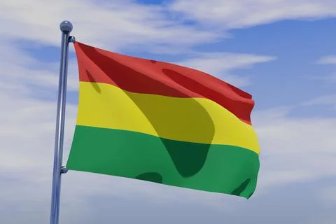 3D render illustration of a flag of Bolivia with chrome pole in blue sky waving Stock Illustration