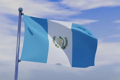 3D render illustration of a flag of Guatemala with chrome pole in blue sky wavin Stock Illustration