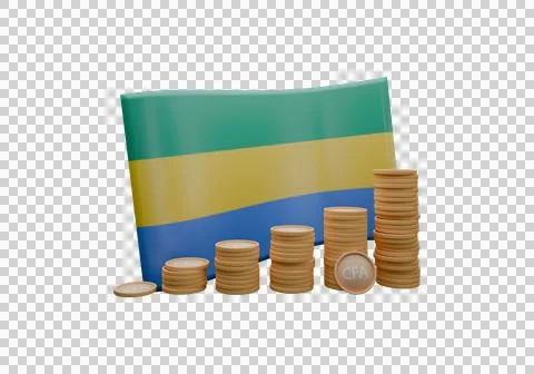 3D render illustration of Gabon flag and currency called CFA Franc Stock Illustration